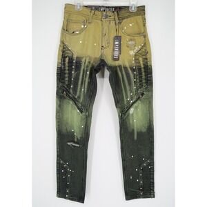 Imperious Mens 32x32 Slim Fit‎ Yellow Blue Distressed Acid Wash Jeans New 134729